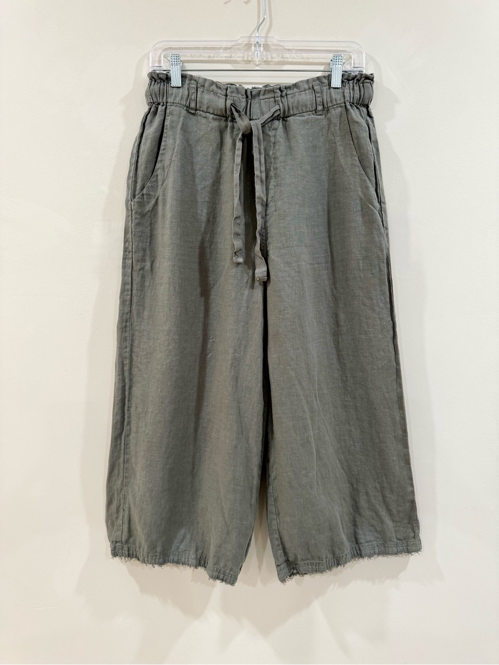 Cloth & Stone 100% Linen Wide Leg Cropped Pants Sage Gray Raw Hem Size S - Picture 3 of 8